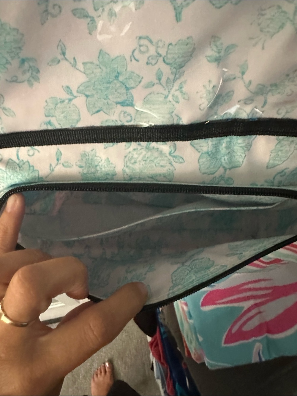 Scout Striped Toiletry Kit in Pink and Mint with Black Trim - Picture 3 of 3